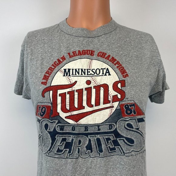Minnesota Twins 1987 World Series T Shirt Vtg 80s MLB Trench Made USA Grey M - Picture 1 of 7